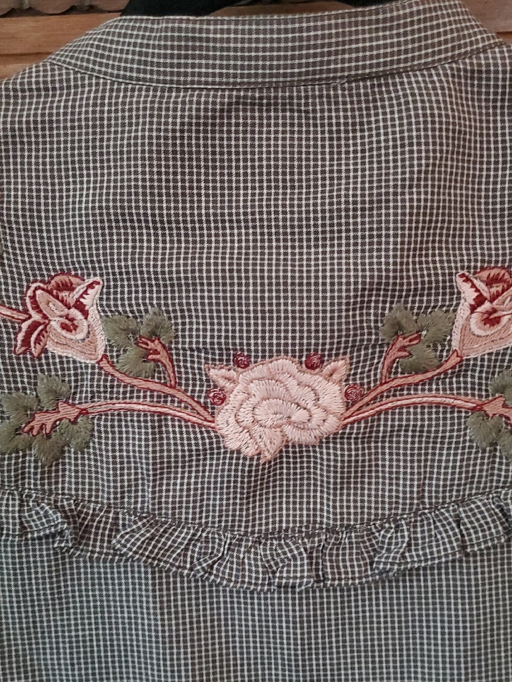 Check Embroidered Ruffle Snap Button Top - Pink Floral - Picture 5 of 8